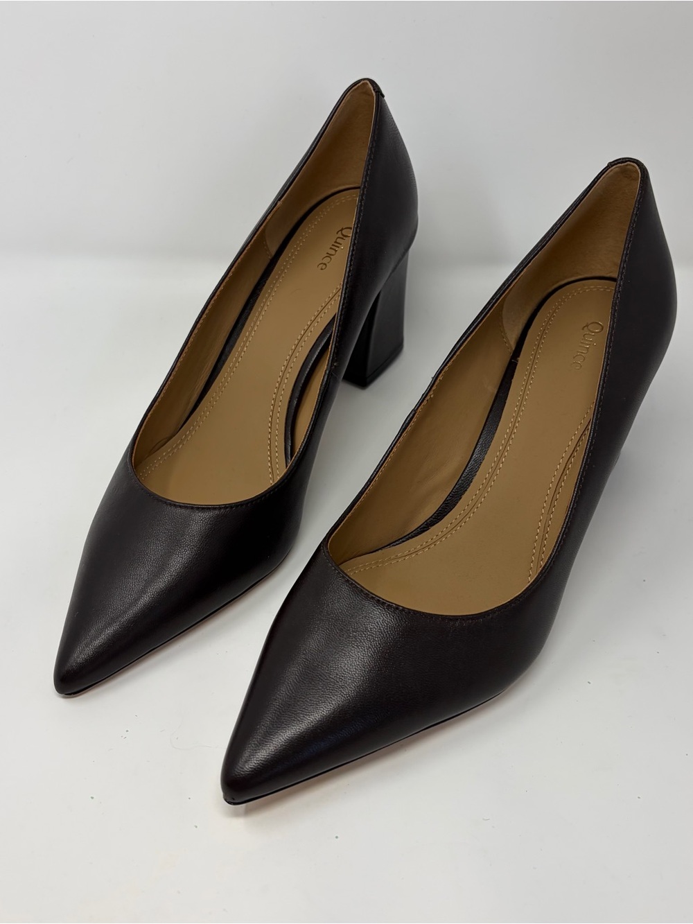 Quince Italian Leather 65mm Block Heel Pump Coffee Bean 9